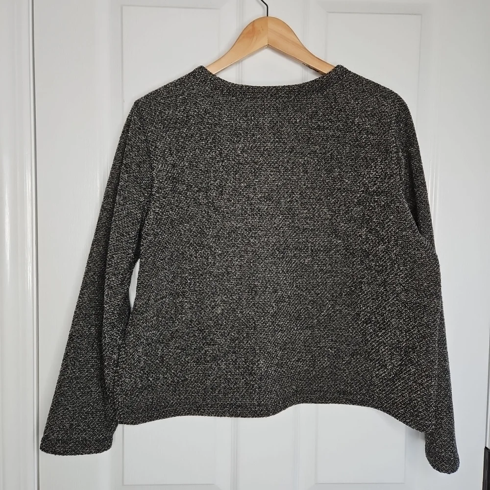 LL Bean Button Front Fleece Cardigan Sweater Jacket Size L Womens Black Tan Cozy - Picture 7 of 8
